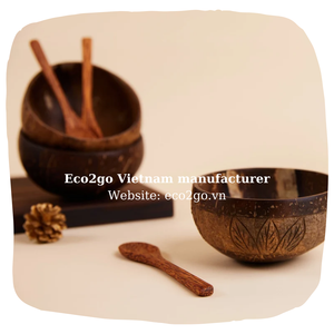 100% Handicraft Coconut Shell Bowl Engraved Laser Logo Natural Custom Size Design Made in Vietnam Export by Eco2go Vietnam - Product Image 3