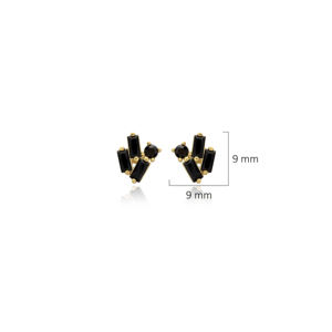 Minimalista negro CZ Baguette diseño Stud pendientes venta al por mayor hecho a mano moda 925 plata esterlina joyería turca - Product Image 4