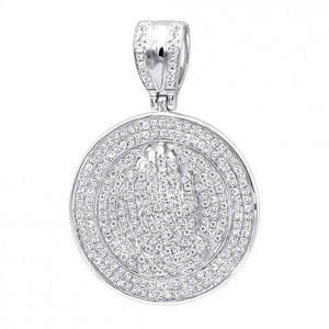 Pendentif Hip Hop en Zircon de 2,85 Carats, Style Mains en Prière, en Alliage de Cuivre Plaqué Rhodium, Zircon 100% Naturel pour Hommes, Vente en Gros - Product Image 2