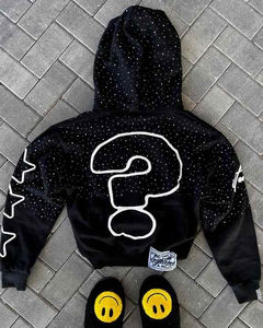 Parche desgastado de lavado ácido de Terry de gran tamaño Vintage personalizado para hombres para cortar y coser Zip Hoodie de gran tamaño - Product Image 6