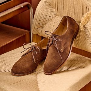 Zapatos de cuero retro de gamuza y piel de vaca, clásicos, multifuncionales, con punta en pico, para hombre - Product Image 1