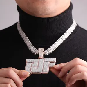 Colar de pingente de moissanite com letras PJF personalizado, pingente de hip hop sem corrente para homens, joia em ouro maciço 10K