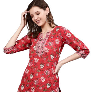 Ensemble Kurti en pur coton avec fil miroir travail bas de pantalon en coton fantaisie avec costume Duppata en organza pur - Product Image 1