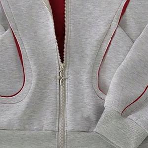 Sweat-shirt à capuche unisexe coupe ample, design color block, patchwork, tendance, décontracté, surdimensionné, fermeture éclair, pour hommes - Product Image 4