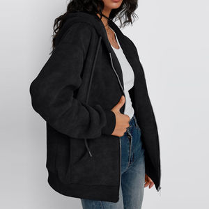 Distressed Vintage Zip Up Hoodie For Girls Heavy <b>Fleece</b> Winter Streetwear Oversized Eco-Friendly Full Zipper <b>Women</b> Hoodies - Product Image 4