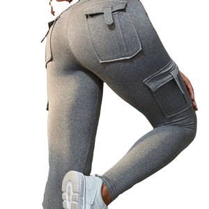 Leggings cargo décontractés mi-taille pour homme, été, uni, pour yoga, gym, entraînement, multi-poches, polyester/coton, respirant, léger - Product Image 2