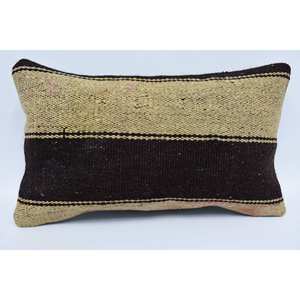 Almohada de retales de lana Beige a rayas sutiles, cojín decorativo Tejido estilo Kantha de 12x20 pulgadas para coche Vintage de 18x18 pulgadas - Product Image 1