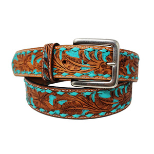 เข็มขัดคาวบอยคุณภาพสูงสำหรับผู้ชาย หนังวัวแท้ หัวเข็มขัดโลหะผสมสังกะสี ตกแต่งด้วยงานฝีมือ - Product Image 2