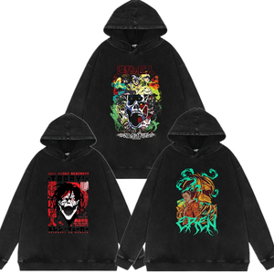 Sweat à capuche unisexe vintage en coton, effet vieilli, délavé à l'acide, imprimé, avec logo personnalisé, style décontracté, pour homme, motif anime - Product Image 3