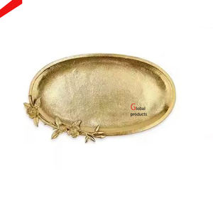 Plateau de portion en métal fini argenté de forme carrée classique avec conception de feuille pour l'hôtel à la maison - Product Image 2