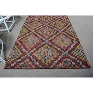 Vintage Turkish Rug, 5.1x9 ft Rug, <b>Red</b> Floral <b>Wool</b> Rug - Product Image 5