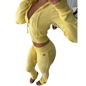 ชุดวอร์มกางเกงครอปแบบมีซิปมีฮู้ดและสแต็คสำหรับผู้หญิงชุดวอร์ม100% ซักแบบแอซิดมีซิป - Product Image 4