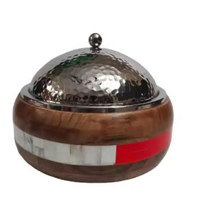 Luxury Geometric Chafing Dish with Dome Lid and Copper Accents Premium Quality for Catering and Banquets - Product Image 4