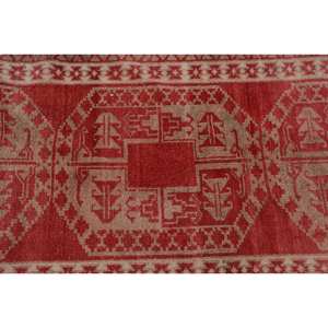 Alfombra de área de lana turca Vintage rojo Beige 29X13,8 pies rectángulo grande patrón de retazos abstractos 10mm de espesor respaldo de látex nuevo" - Product Image 5