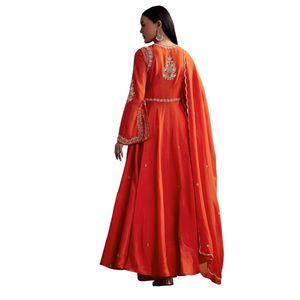 Costume Palazzo en soie russe orange avec coupe Dana et paillettes travail en gros vêtements ethniques pour femmes tenue de fournisseur de vêtements OEM - Product Image 4