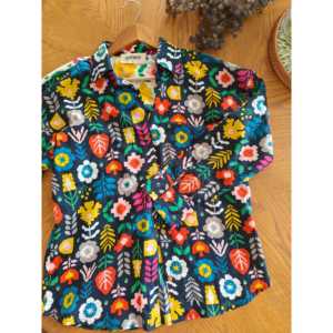 Camisa Larga con Estampado Floral para Mujer, Dos Tonos, Transpirable, Popelina Cambray 60X60, Manga Convencional, 100% Algodón, Estilo Vintage Coreano Informal - Product Image 2