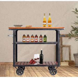 รถเข็นโลหะแบบเรียบง่ายและเป็นมิตรกับสิ่งแวดล้อมพร้อมท็อปส์ไม้สำหรับบ้านและโรงแรมเคลือบสีดำดูทันสมัยจาก2025อินเดีย - Product Image 4