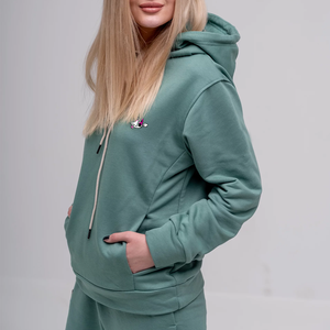 ชุดวอร์มแขนกุดสำหรับผู้หญิงชุดวอร์มผ้าฝ้าย2ชิ้นกระดุมสีพื้นสำหรับฤดูหนาว - Product Image 3