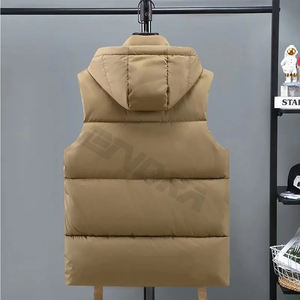 Chaleco acolchado grueso para exterior con logotipo personalizado para hombre, chaqueta de invierno con bolsillo y cremallera y cuello levantado, chaleco acolchado negro para hombre - Product Image 6