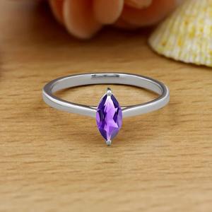 Anillo de amatista natural, chapado en rodio, Plata de Ley 925, forma de amantes, ajuste de punta, joyería de compromiso de boda hecha a mano a la moda - Product Image 2