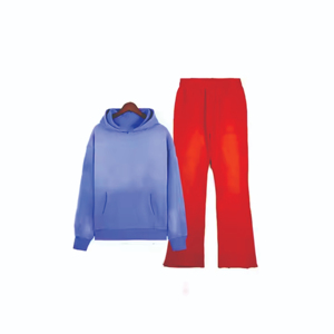 Chándal con capucha de Algodón 100% con lavado ácido para hombre a la moda, chándal en blanco, pantalones de chándal para correr desteñidos al sol, chándal para hombre - Product Image 3