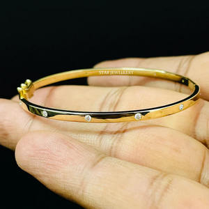 14K Solid <b>Gold</b> Flush <b>Set</b> Natural Diamond Bridal Bracelet Fine Jewelry. - Product Image 2