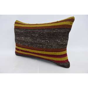 Multicolor Kilim Patchwork Wool Pillow 16x24 Inch Decorative Accent <b>Cushion</b> with Vintage <b>Fluffy</b> Leaves Pattern Woven Technique - Product Image 4