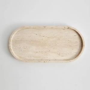 Bandeja Decorativa Ovalada de Piedra Travertino con Acabado Natural Liso para Decoración Moderna del Hogar y Elegante Exhibición en Encimera - Product Image 1