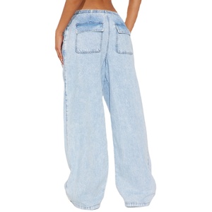 กางเกงยีนส์ขาตรงเอวสูงสำหรับผู้หญิงกางเกงไมโครเอวกลางเอวสูงสำหรับผู้หญิงขายดีสไตล์สตรีทแวร์พร้อมเทคนิคการซัก - Product Image 3