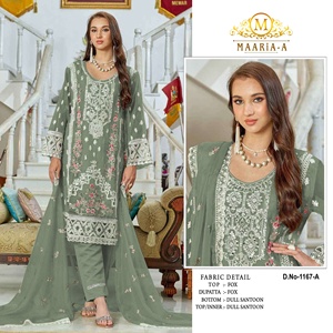 Ropa étnica elegante para mujer Pure Georgette Kurti Pant Dupatta Set intrincado Karachi Pakistani Work cómodo elegante Georgette - Product Image 2