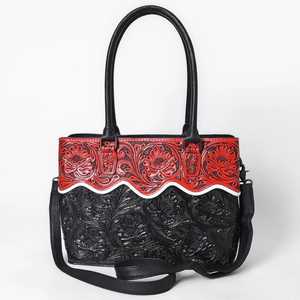 Bolso de mano negro de cuero para herramientas de mano para niñas, bolso tallado con flores, con cierre de cremallera a precio mayorista - Product Image 2