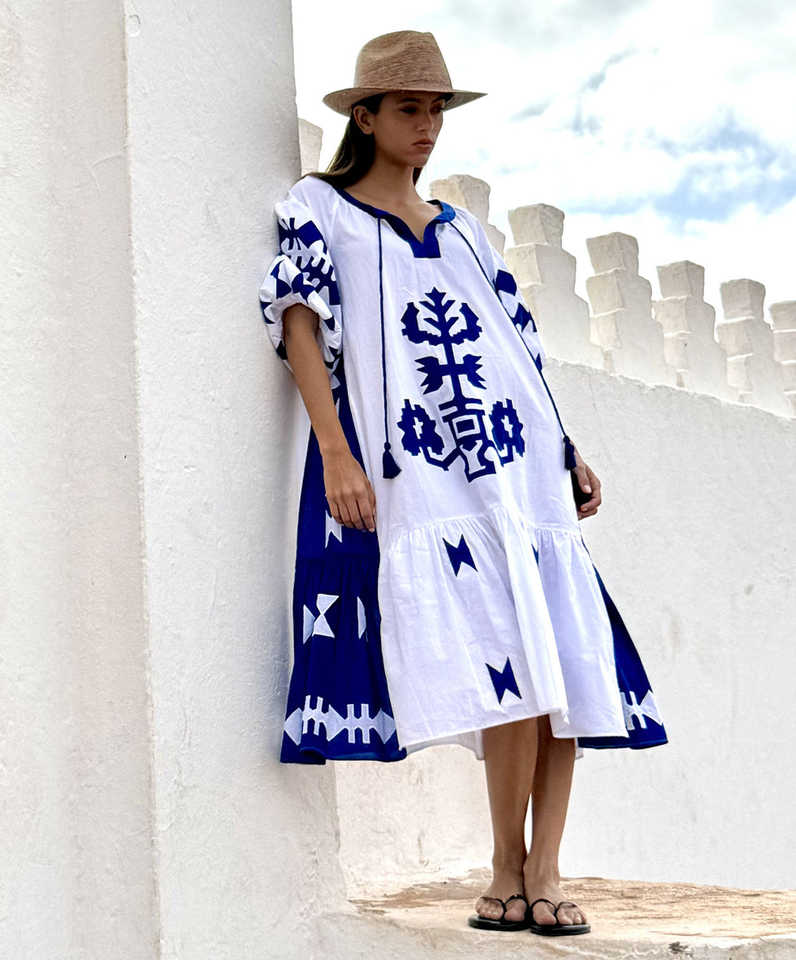 chelsea and theodore blue dress Sabina Cobalt Dandelion Crinkle Cotton Dress