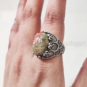 Anillo para hombre al por mayor, unakita natural, jaspe, piedra preciosa, anillo de todos los tamaños, joyería de Navidad otomana, anillo de Plata de Ley 925 - Product Image 4