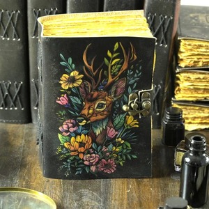 Diario de cuero vintage Diario con estampado de ciervo Hechizo en blanco Libro de sombras Grimoire Journal - Product Image 1