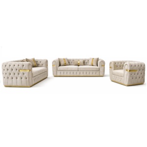 Modern Living Room Chesterfield <b>Sofa</b> Set <b>Wood</b> <b>Frame</b> Custom Upholstery High Density Foam Cushioning Button Tufted Design Home - Product Image 1