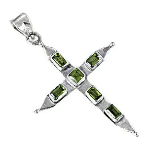 Pendentif Croix Religieuse en Argent 925 avec Peridot & Diamant Bijoux avec Perle pour Femmes Fait Main en Inde - Product Image 2