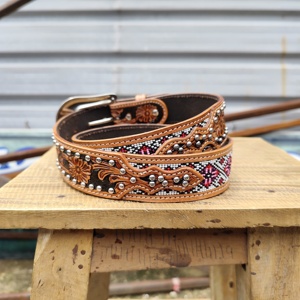 Ceinture en cuir de vache véritable de qualité supérieure, vintage, western, perlée, en alliage, écologique, entièrement faite à la main, pour hommes et femmes, cow-boy, cowgirl - Product Image 3