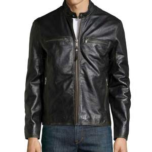 Black Colour Best Sheep Leather Windbreaker Jackets Gentleman Mens Warm Zipper <b>Cardigan</b> Pocket Jacket Fit Pu Leather Men Jacket - Product Image 3