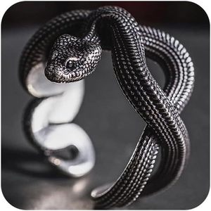 SUKKCCNO fatto a mano in acciaio inossidabile anello serpente gotico Vintage aperto rettile animale intarsio nero regolabile per le donne e gli uomini - Product Image 5