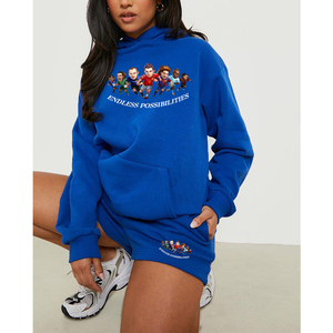 Vierge correspondant famille logo personnalisé imprimé sweat 100% coton sweat bouffée impression sweat à capuche ensemble personnalisé polaire sweats femme. - Product Image 2