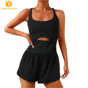 Barboteuse d'entraînement pour femme Onesie avec soutiens-gorge rembourrés sans manches Combinaison de course athlétique une pièce avec style short - Product Image 1