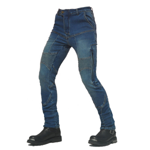 Mens Blue Armored Motorcycle Biker Jeans Ribbed <b>Knee</b> Panels Removable Protective CE <b>Pads</b> Riding Denim - Product Image 2