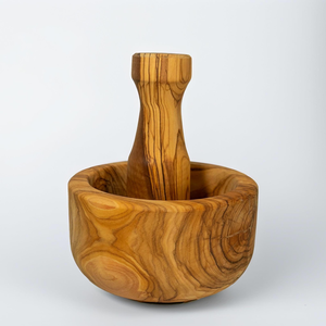 Ensemble mortier et pilon en bois massif fait à la main, broyeur d'épices et d'herbes en bois naturel, écraseur manuel d'ail et de masala, traditionnel - Product Image 1