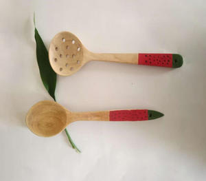Ensemble d'ustensiles de cuisine en bois peint à la main, motif pastèque, écologique, antiadhésif, cuillères de cuisine, vente en gros, commande en gros, articles de cuisine - Product Image 1
