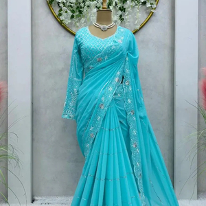 Designer Wear Collection Sequance Work Saree On Heavy With Blouse Tissu de haute qualité au prix de gros - Product Image 1