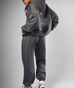 Recién llegado 2025 100% algodón peso pesado 400GSM Oversized Drop Shoulder streatwear Pullover chándales sin cuerdas para mujeres - Product Image 5