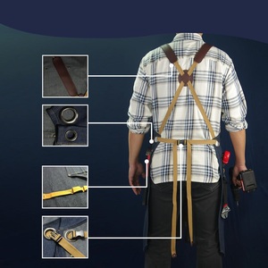 Delantal de trabajo de mezclilla de poliéster transpirable personalizado, múltiples bolsillos, herramienta de lona ajustable, delantal profesional, cierre de cremallera, Metal - Product Image 4