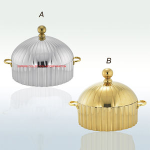 Casserole ronde chauffante plaquée or et argent - Product Image 2