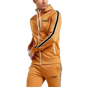 Nuevo diseño liso para hombre, chándal de Color dorado, Sudadera con capucha, trajes para correr con logotipo personalizado a rayas, conjunto de pantalones de dos piezas en blanco para hombre - Product Image 6
