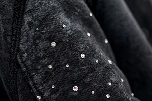 Black Acid Wash Zip Up Hoodie <b>Rhinestone</b> Sleeve Oversized Streetwear Tracksuit <b>Jacket</b> Custom Men Private Label - Product Image 2